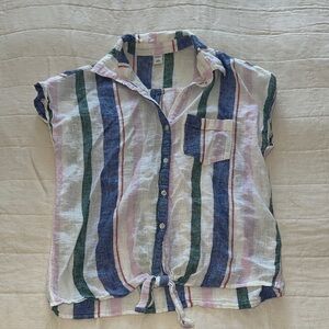 Old Navy Striped Button-Up Top - Blue, Green, Pink